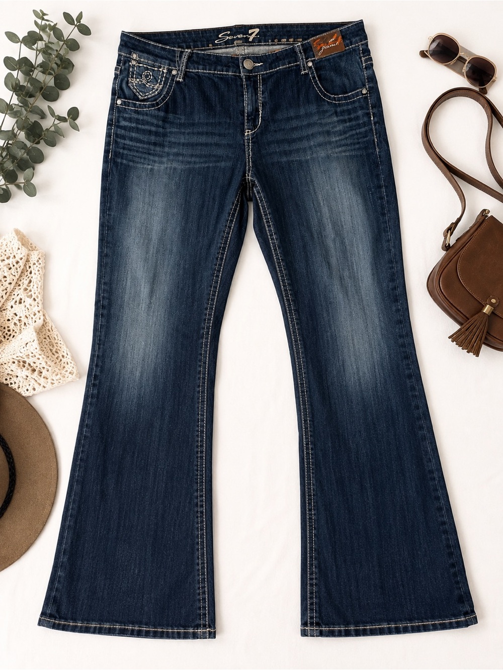 Seven7 Jeans Women’s 20 Y2K Embellished Bootcut Flare Jeans Rhinestone